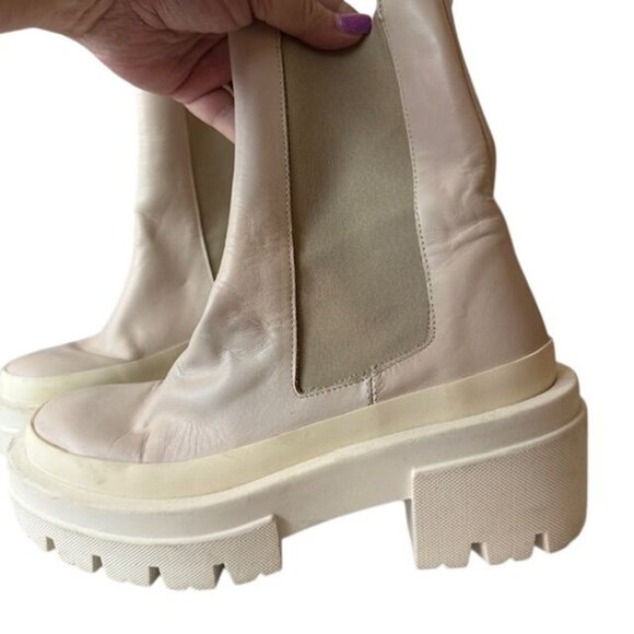 Equitare Womens Beige Leather Platform Chunky Sole Ankle Boots Size 36 Made In S - Picture 2 of 5